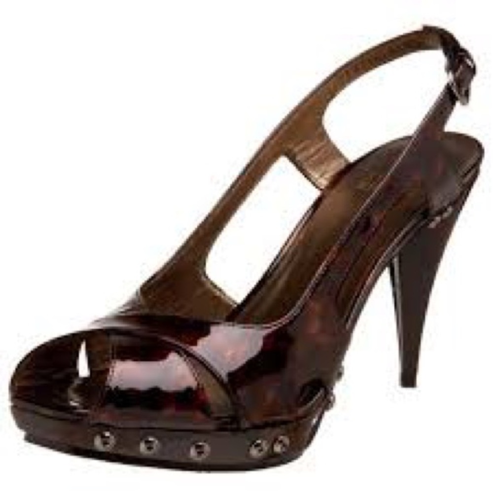 Stuart Weitzman Cognac Peep-Toe Slingbacks - image 1